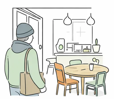 Vintage furniture creating a welcoming first impression in a café