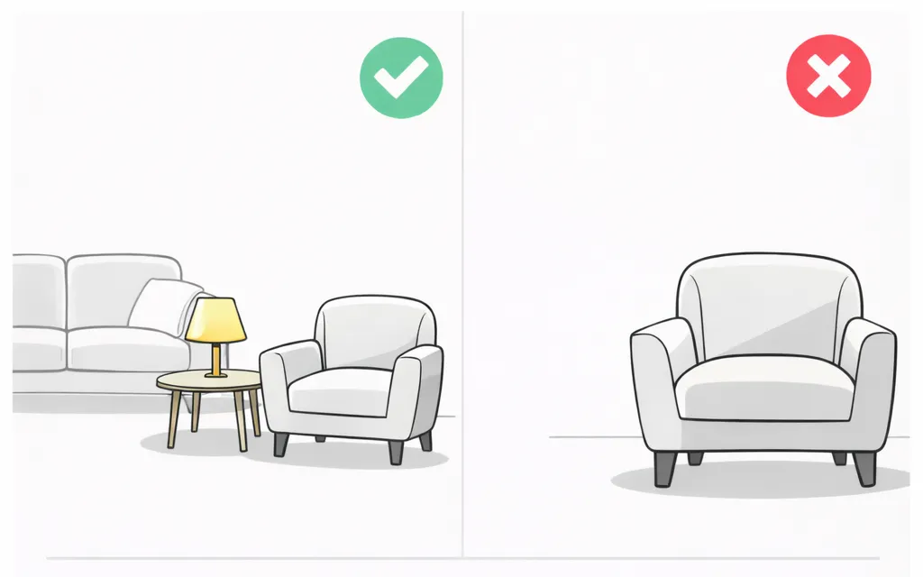 Showing furniture size and scale using surrounding items