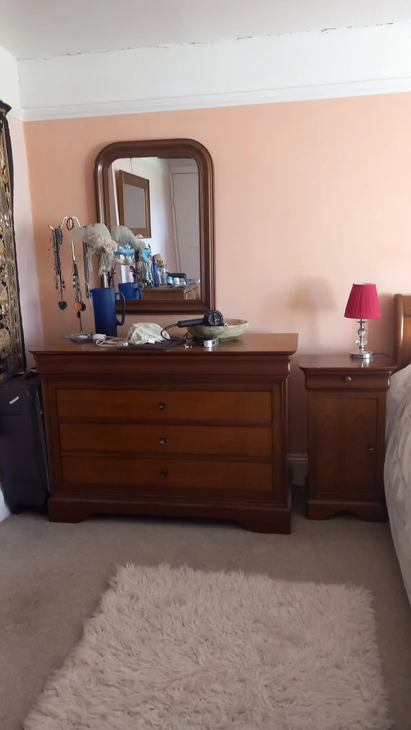 King-size Sleigh Bed by Grange with matching bedroom furniture