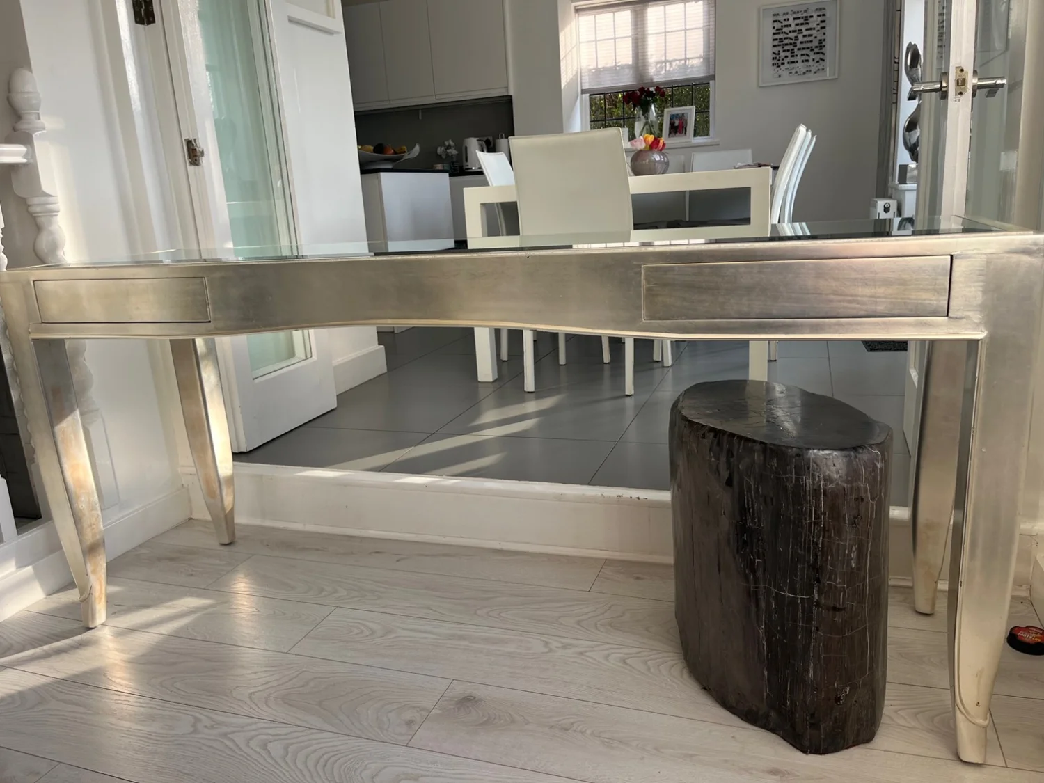 Elegant & Ornate Silver & Glass Console Table