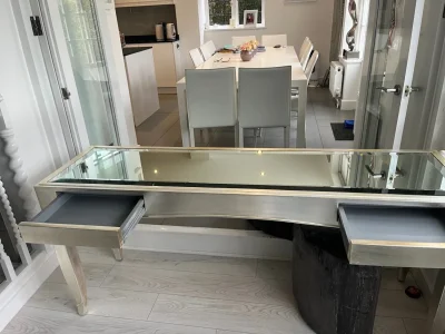 Elegant & Ornate Silver & Glass Console Table — image 4