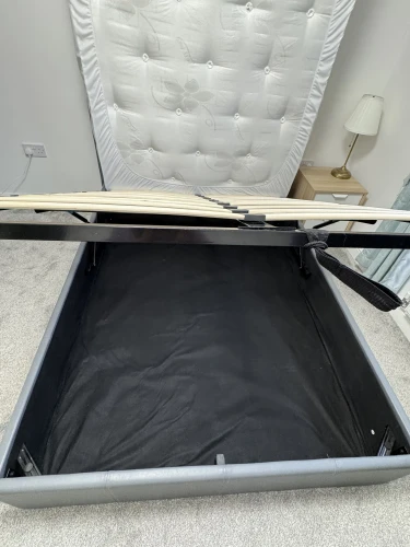 Grey leather ottoman double bed with mattress — image 4