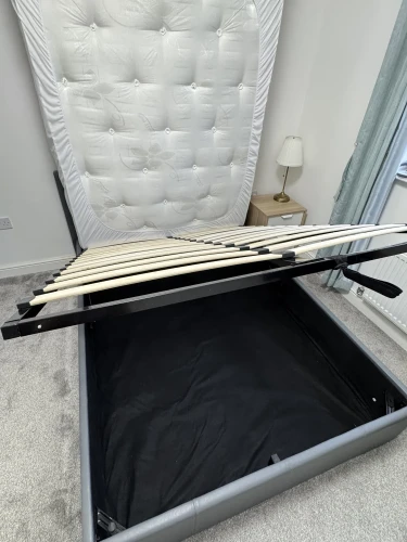 Grey leather ottoman double bed with mattress — image 3