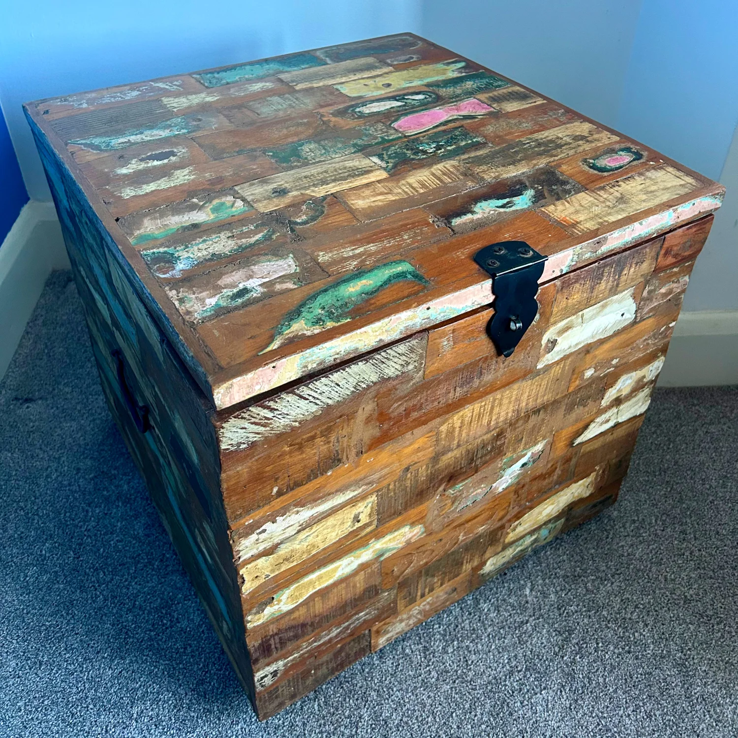 Solid Reclaimed Wood Antique Style Storage Box 50 × 50 × 47 cm — Collection Only