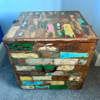 Solid Reclaimed Wood Antique Style Storage Box 50 × 50 × 47 cm — Collection Only — image 2