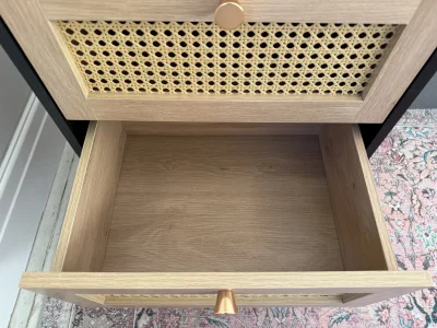 Black & Rattan 2 Drawer Bedside Table — image 3