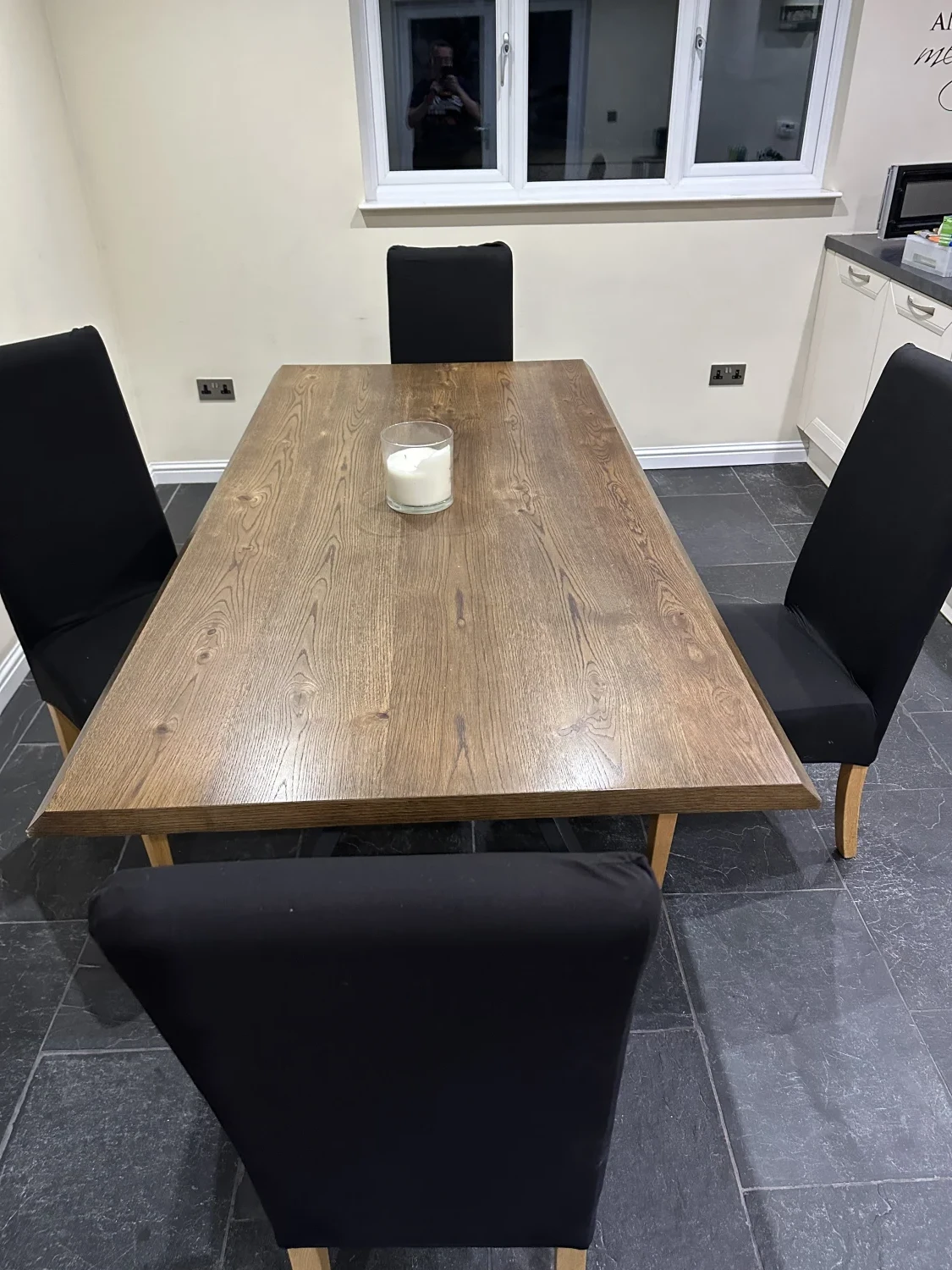 Oak dining table and chairs