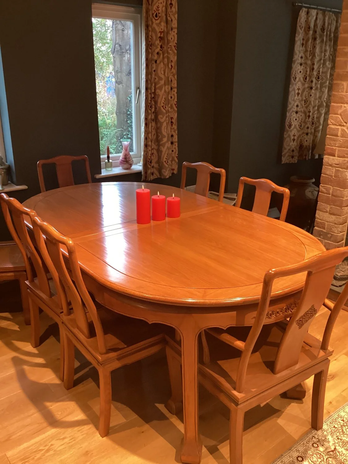 Elegant Solid Wood Dining Table with 8 Matching Chairs