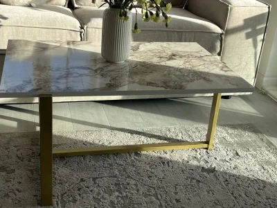 Stylish Marble-Effect Coffee Table with gold Legs — image 3