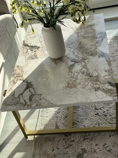 Stylish Marble-Effect Coffee Table with gold Legs — image 2