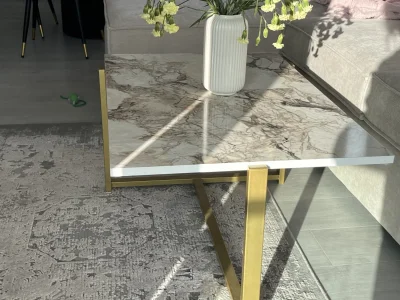 Stylish Marble-Effect Coffee Table with gold Legs — image 4