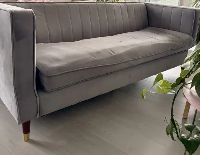 Stylish 3-seater blue-Grey Velvet Sofa with Elegant Detailing/ come apart for easy moving — image 3