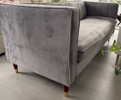 Stylish 3-seater blue-Grey Velvet Sofa with Elegant Detailing/ come apart for easy moving — image 2