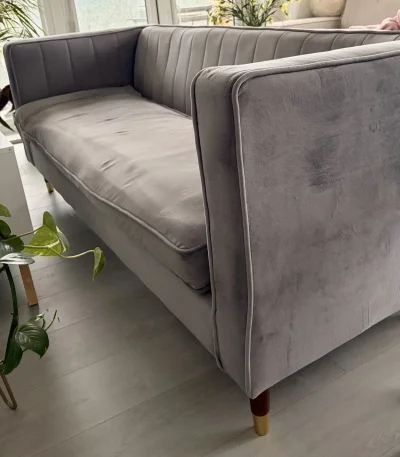Stylish 3-seater blue-Grey Velvet Sofa with Elegant Detailing/ come apart for easy moving — image 6