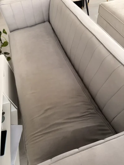 Stylish 3-seater blue-Grey Velvet Sofa with Elegant Detailing/ come apart for easy moving — image 4