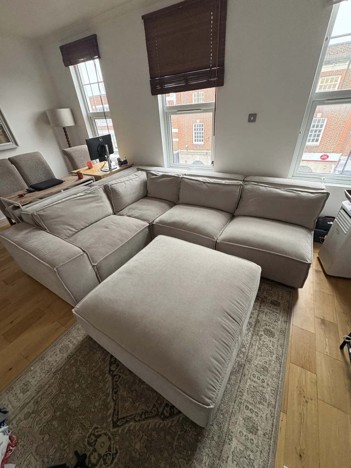 Soft truffle corner modular sofa,luxe chenille with large footstool