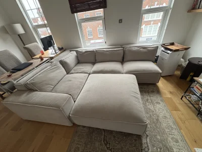 Soft truffle corner modular sofa,luxe chenille with large footstool — image 2