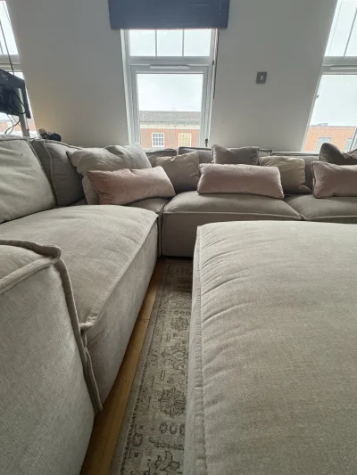 Soft truffle corner modular sofa,luxe chenille with large footstool — image 5