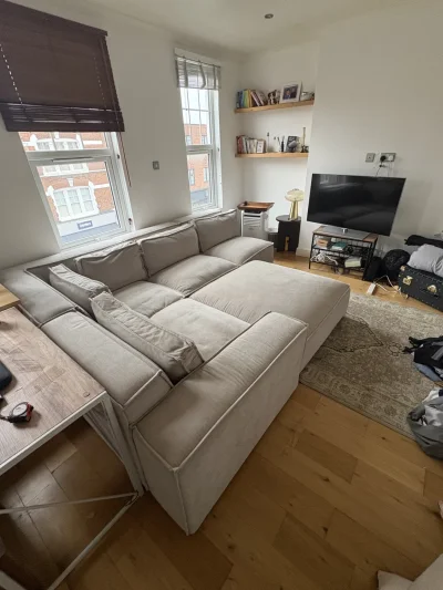 Soft truffle corner modular sofa,luxe chenille with large footstool — image 3