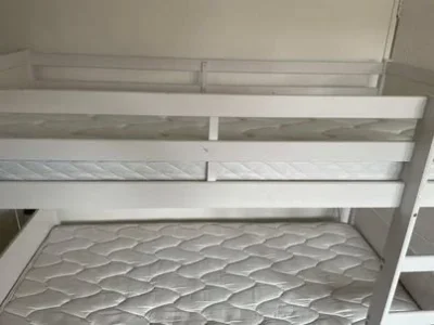 Stylish White Wooden Bunk Bed with Mattresses — image 3