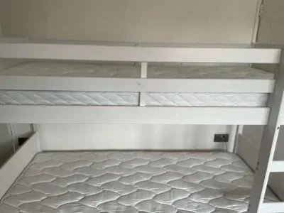 Stylish White Wooden Bunk Bed with Mattresses — image 2
