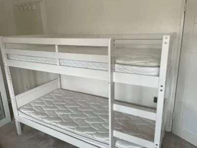 Stylish White Wooden Bunk Bed with Mattresses