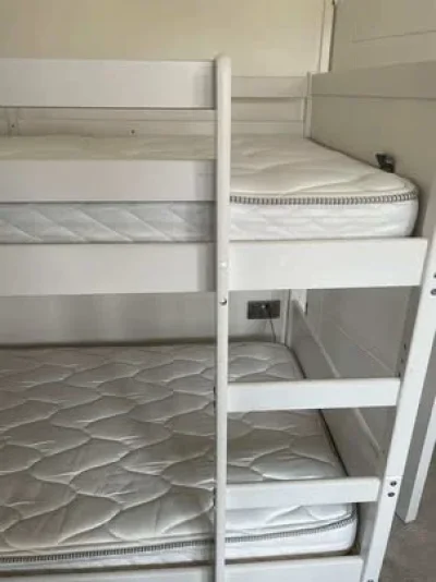 Stylish White Wooden Bunk Bed with Mattresses — image 4