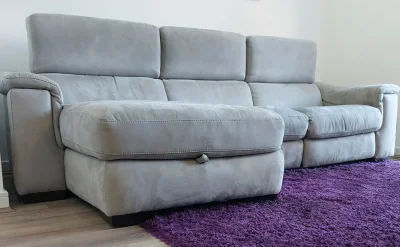 Sofology 3-seater grey fabric sofa, chair with power recliner, storage — image 2