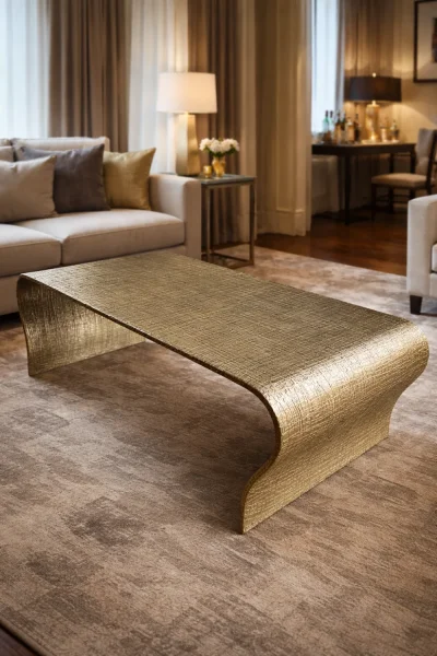 Stylish Modern Gold Textured Coffee Table - liquid metal on glass