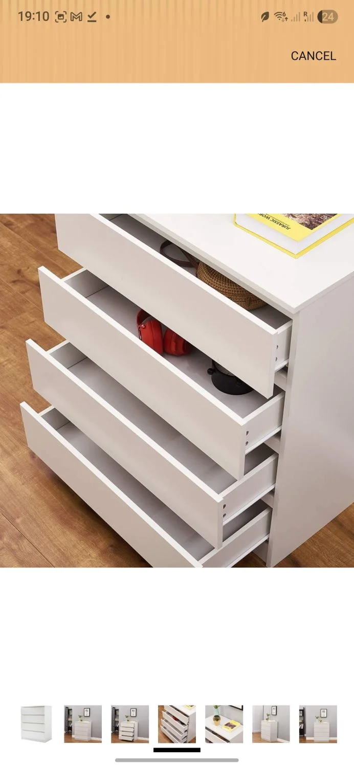 Modern White Chest of Drawers with Four Spacious Drawers