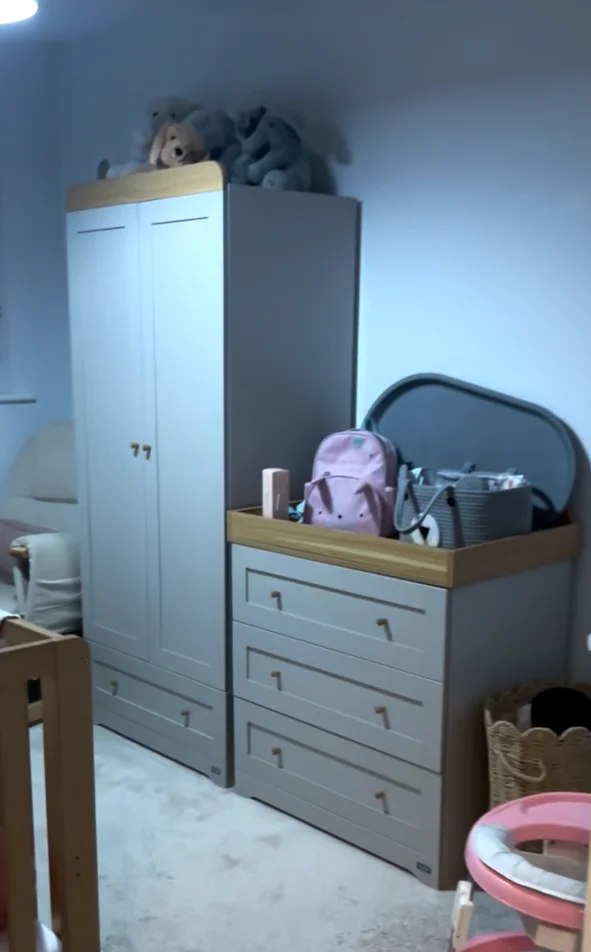 Nersery - Stylish Modern Wardrobe and Chest of Drawers Set in Dove Grey and Honey Oak