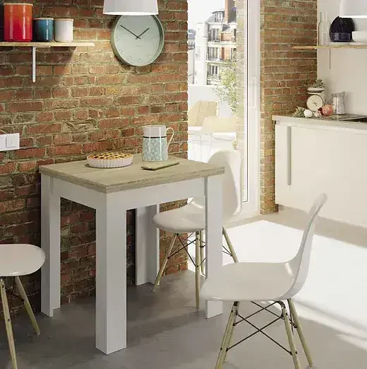 Ridge White and Light Oak Effect Extending Dining Table Small Kitchen Furniture for Modern Homes (Unassembled)