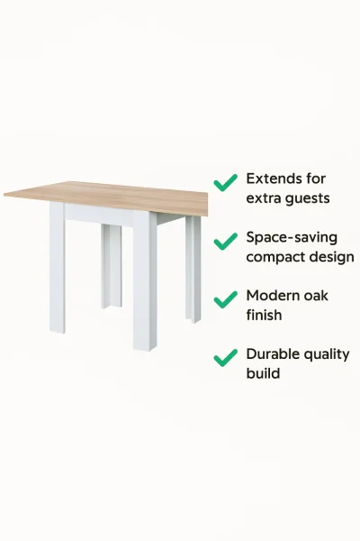 Ridge White and Light Oak Effect Extending Dining Table Small Kitchen Furniture for Modern Homes (Unassembled) — image 8