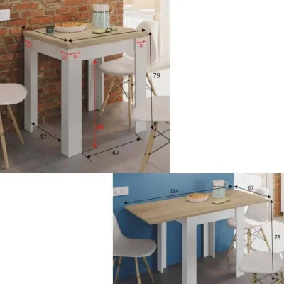 Ridge White and Light Oak Effect Extending Dining Table Small Kitchen Furniture for Modern Homes (Unassembled) — image 3