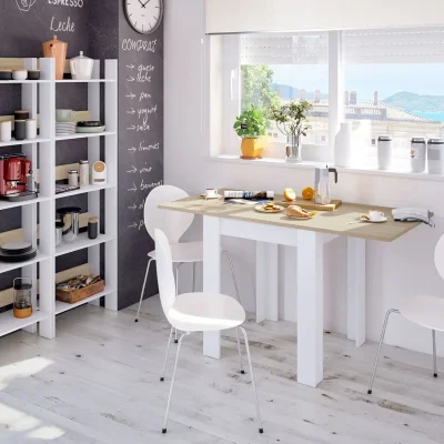 Ridge White and Light Oak Effect Extending Dining Table Small Kitchen Furniture for Modern Homes (Unassembled) — image 5