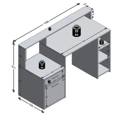 Niva Modern White and Oak Computer Desk with Hutch 138cm Wide Home Office Study Desk with Drawer, Cupboard, and Open Compartments - New — image 2