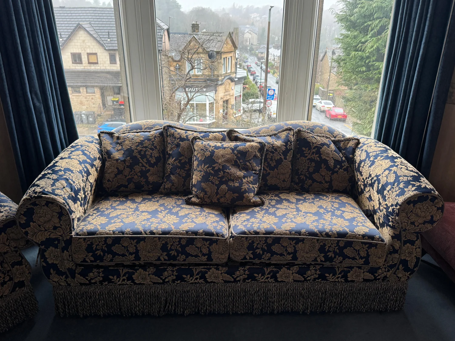 Peter Guild British-Made 3 Piece Sofa Suite, Blue & Gold, Traditional Country House Style