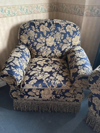 Peter Guild British-Made 3 Piece Sofa Suite, Blue & Gold, Traditional Country House Style — image 3