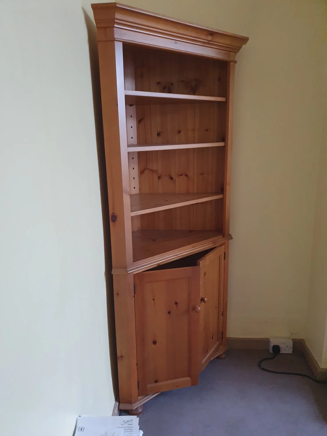 Charming Vintage Corner Cabinet with Shelves and Doors