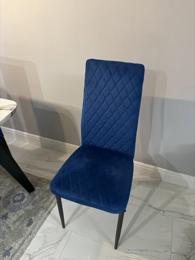 Modern Marble-Effect Dining Table with 6 Navy Velvet Chairs — image 3