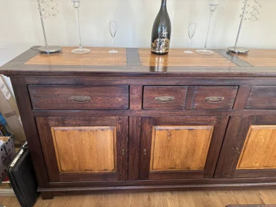 Vintage Solid Wood Dining Set with Sideboard and Upholstered Chairs — image 6