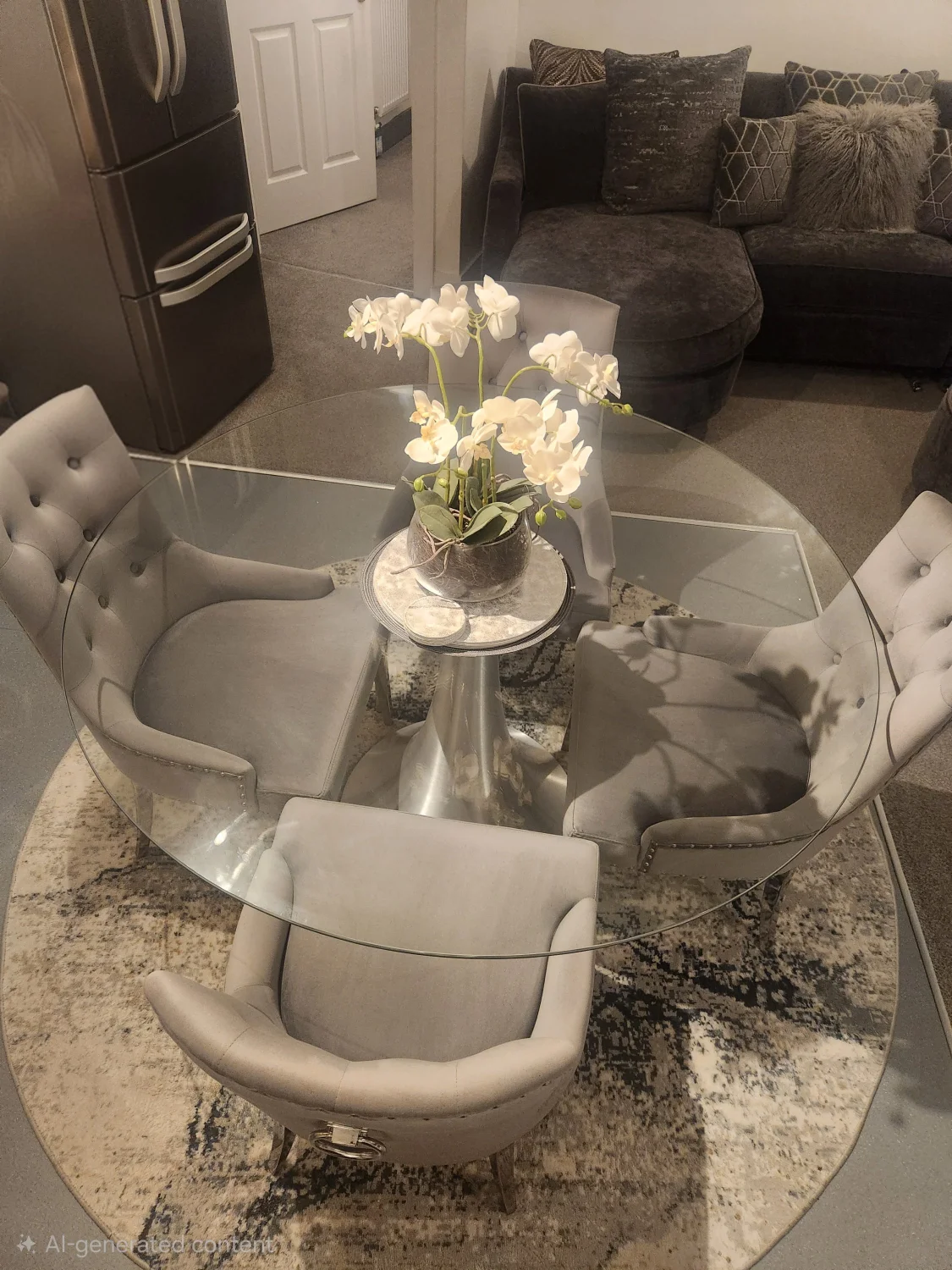 Stylish Modern Dining Table and Chairs Set with Glass Top