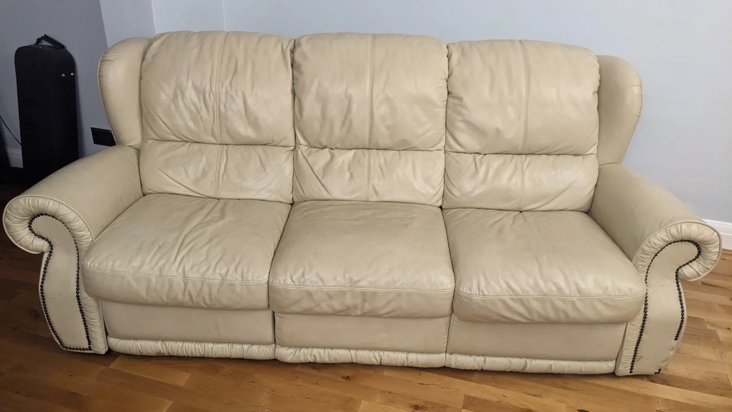 3 Seater Cream Leather Recliner Sofa