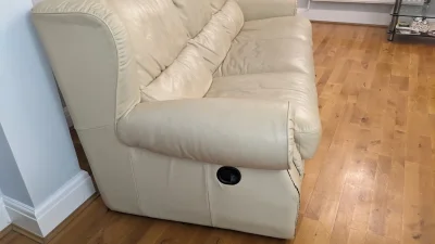 3 Seater Cream Leather Recliner Sofa — image 3