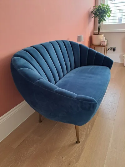 Stylish Modern Curved Blue Velvet Sofa with Channeling — image 6