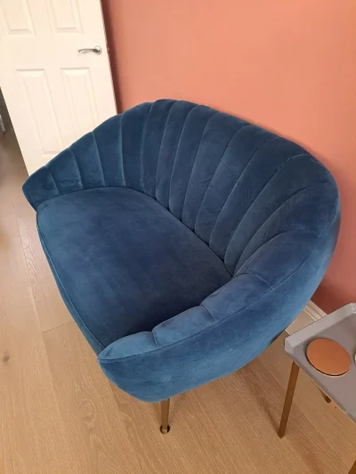 Stylish Modern Curved Blue Velvet Sofa with Channeling — image 5