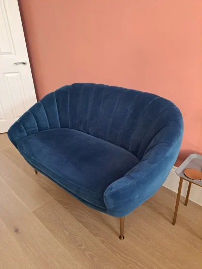 Stylish Modern Curved Blue Velvet Sofa with Channeling — image 4