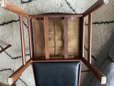 Set of (6) Vintage Wooden Chairs with Black Leather Upholstery — image 3