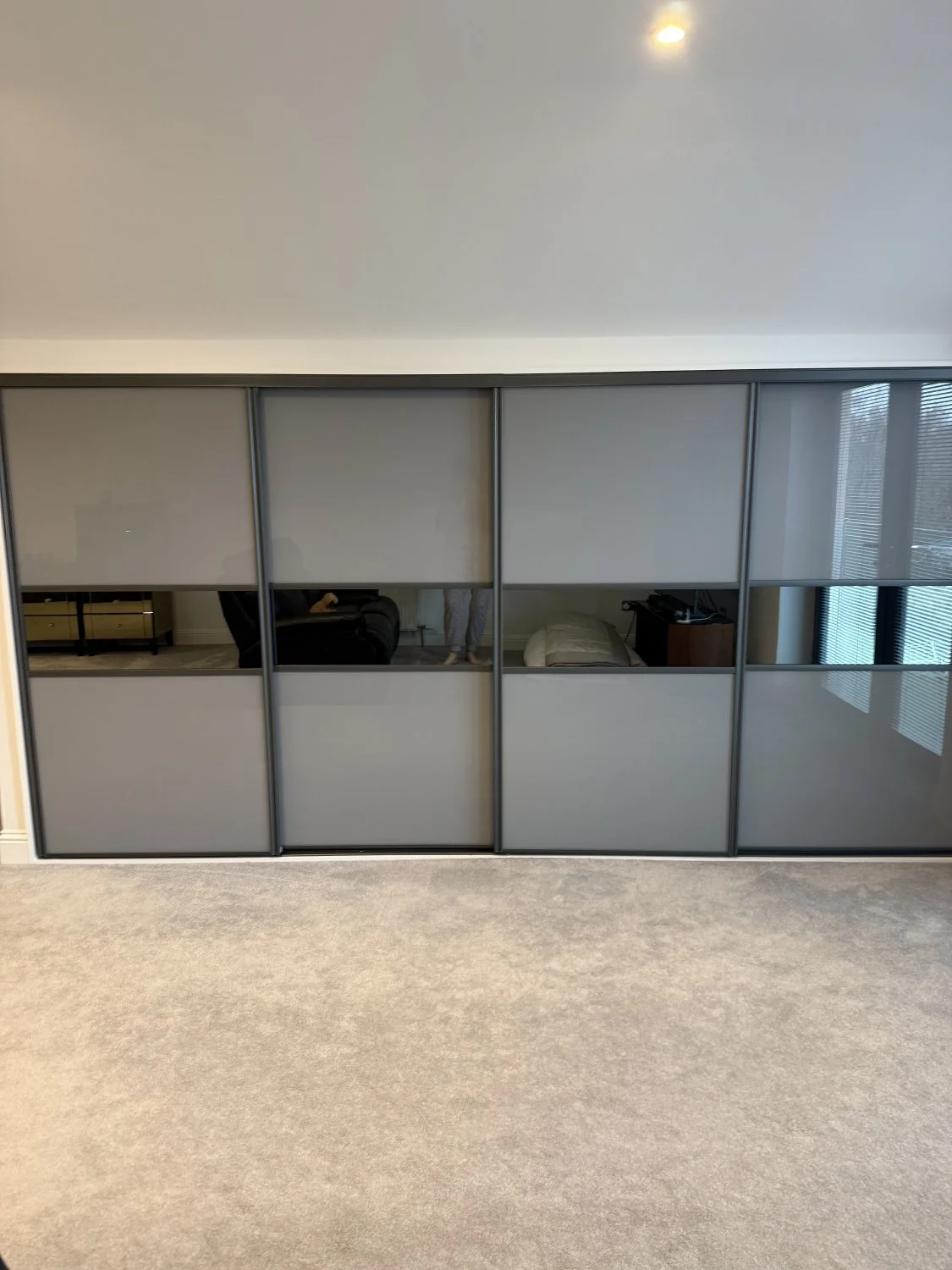 Modern Sliding Wardrobe with Sleek Grey Finish