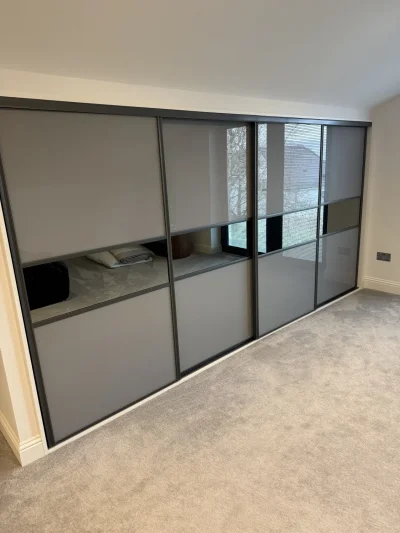 Modern Sliding Wardrobe with Sleek Grey Finish — image 3
